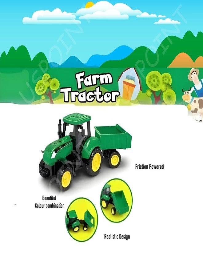 بلس بوينت ألعاب جرارات زراعية من PLUSPOINT، مركبات تعمل بالقصور الذاتي الاحتكاكي، شاحنة جرار زراعي مع عربة، ألعاب زراعية، شاحنات ألعاب احتكاكية للأولاد والبنات من عمر 3 سنوات فما فوق، لعبة أطفال (جرار) - Image 2